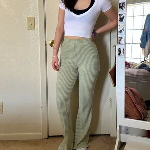 Altar’d State rib-knit flare pants. Soft green flare pants. Cute cozy pants.